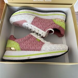 Michael Kors Women's Pink and Lime Sneakers Used